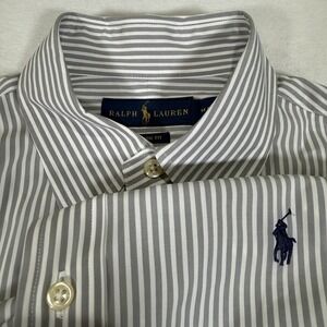Polo Ralph Lauren Classic Fit Stretch Mens Medium Gray Striped Long Sleeve Shirt